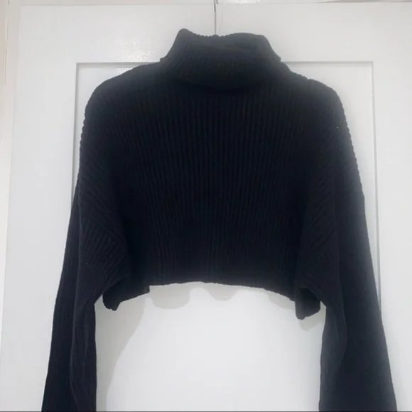 NWT Anthropologie Black Turtleneck Cropped Sweater - Picture 4 of 5